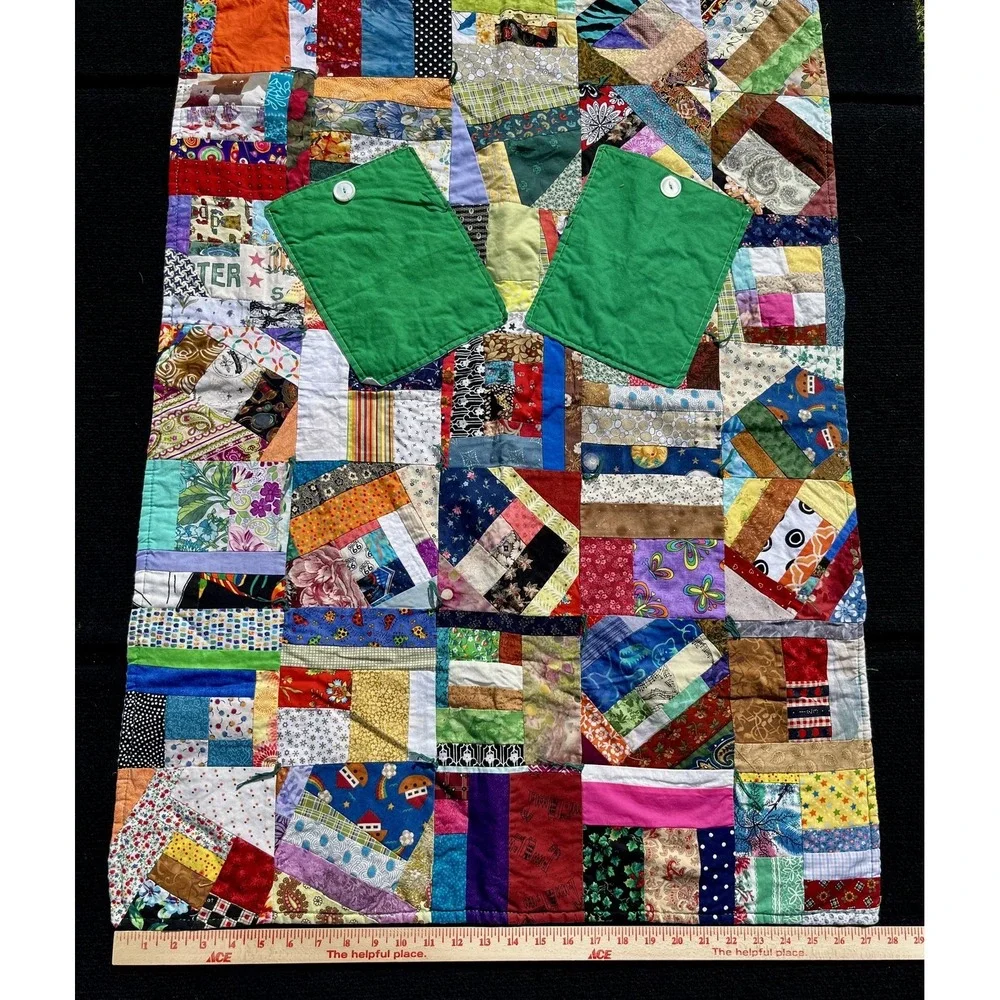 Handmade Patchwork Quilt Lap Throw Boho Scrappy Cotton Bright Multicolor